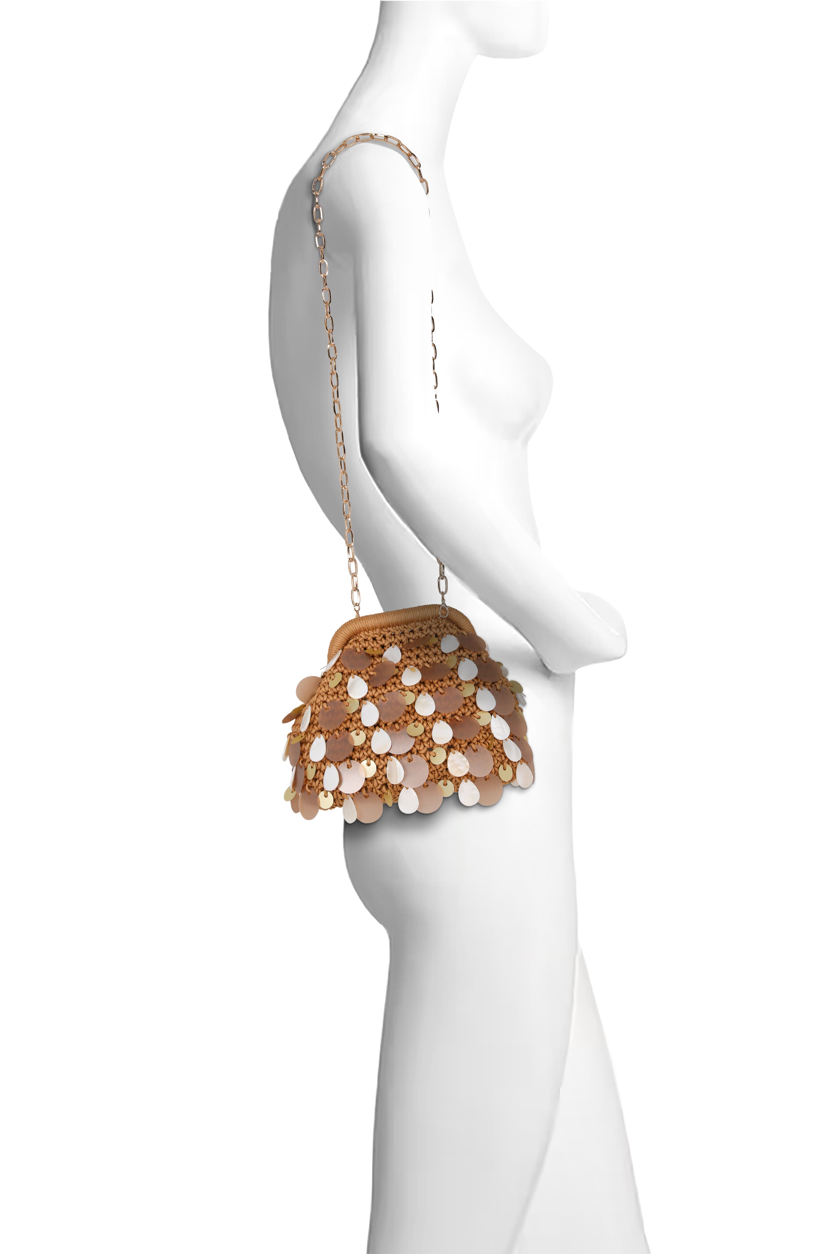 Jewel Badgley Mischka Marigold Crochet Corded Pouch Clutch w. Payette, Alternate, color, Gold