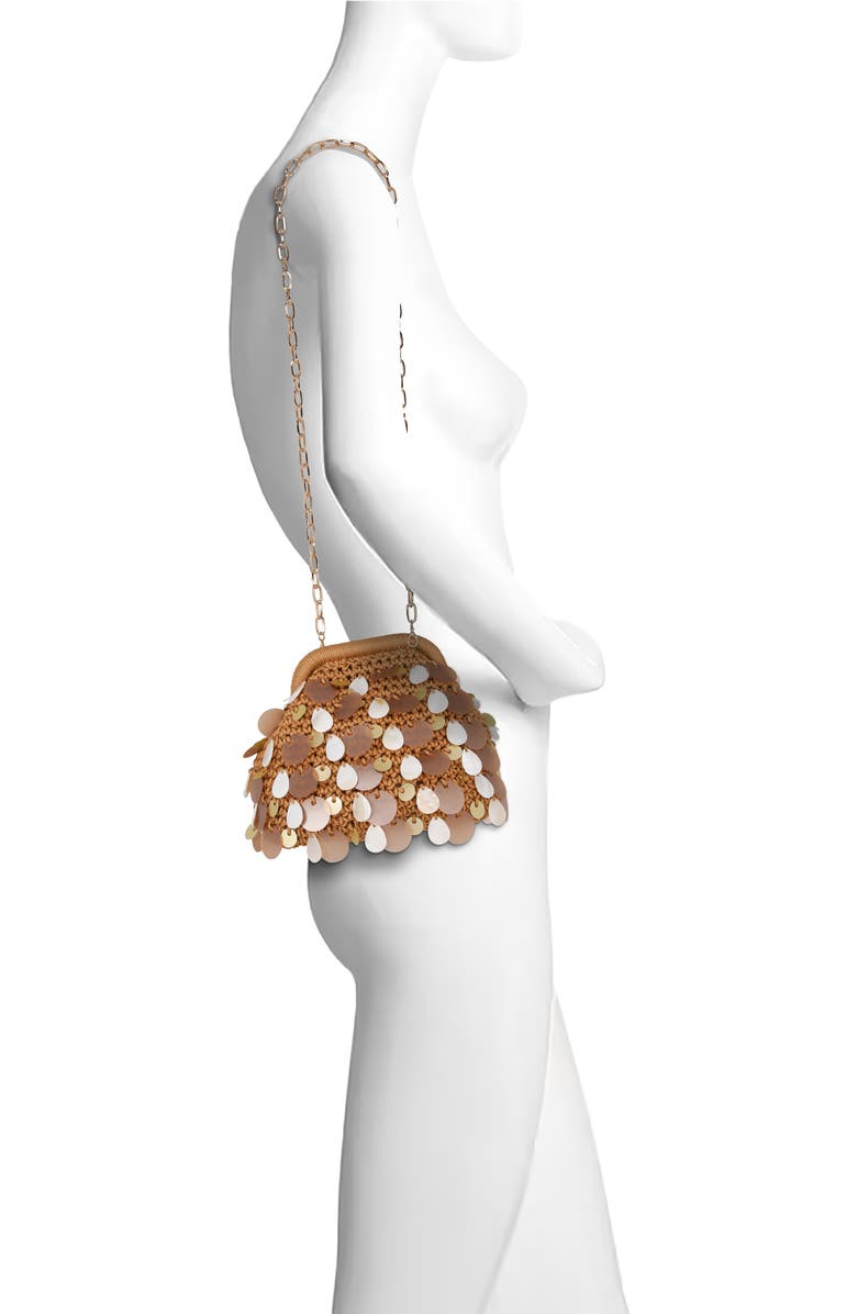 Jewel Badgley Mischka Marigold Crochet Corded Pouch Clutch w. Payette, Alternate, color, Gold