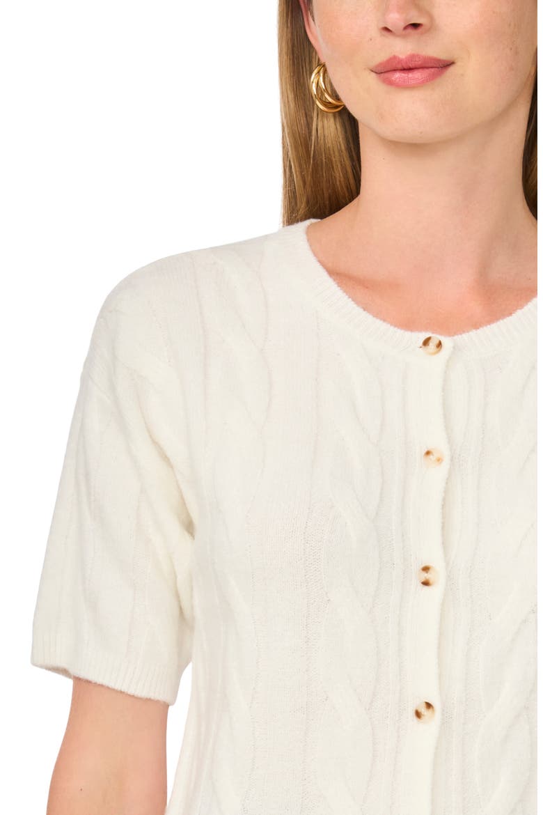 Short Sleeve Cable Cardigan, Alternate, color, ANTIQUE WHITE