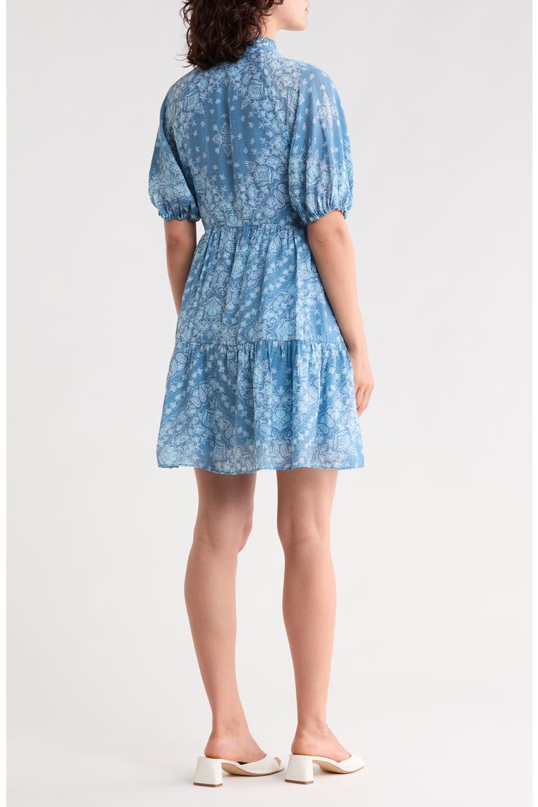 Tiered Split Neck Dress, Alternate, color, BLUE MULTI