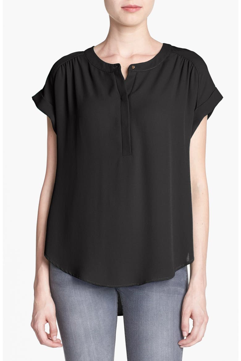 ASTR Cap Sleeve Shirred Blouse, Main, color, BLACK