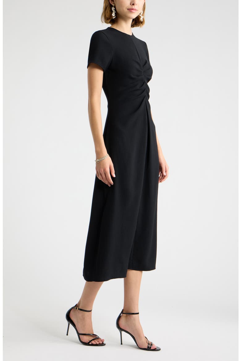 Ruched Front Midi Dress, Alternate, color, BLACK