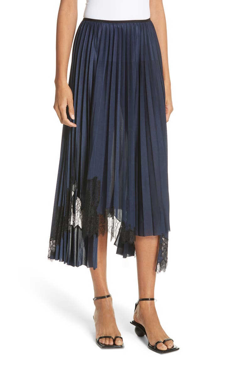 Pleated Lace Inset Skirt, Main, color, BLUE
