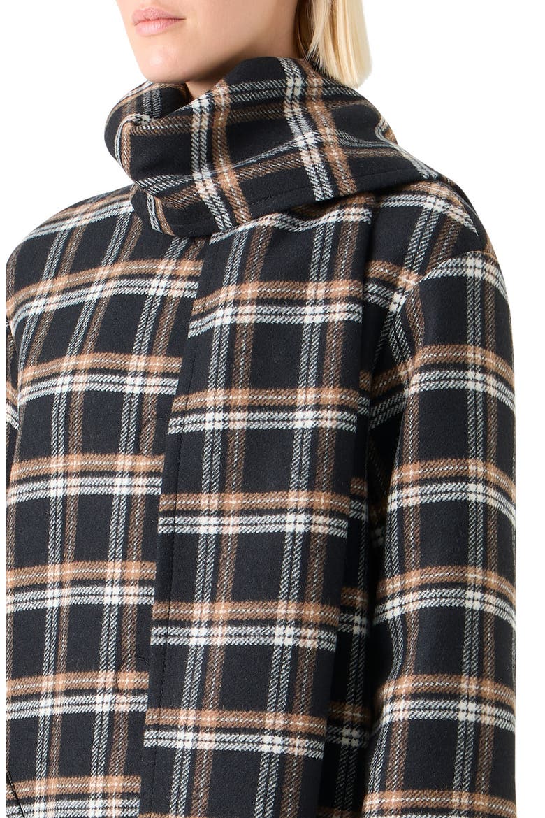 Plaid Double Face Wool Blend Jacket with Removable Scarf, Alternate, color, BLACK-CAMEL-CREAM