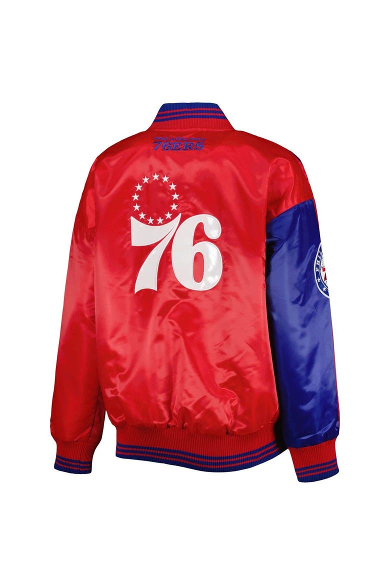 Women's Starter Royal/Red Philadelphia 76ers Split Colorblock Satin Full-Snap Varsity Jacket, Alternate, color, Royal
