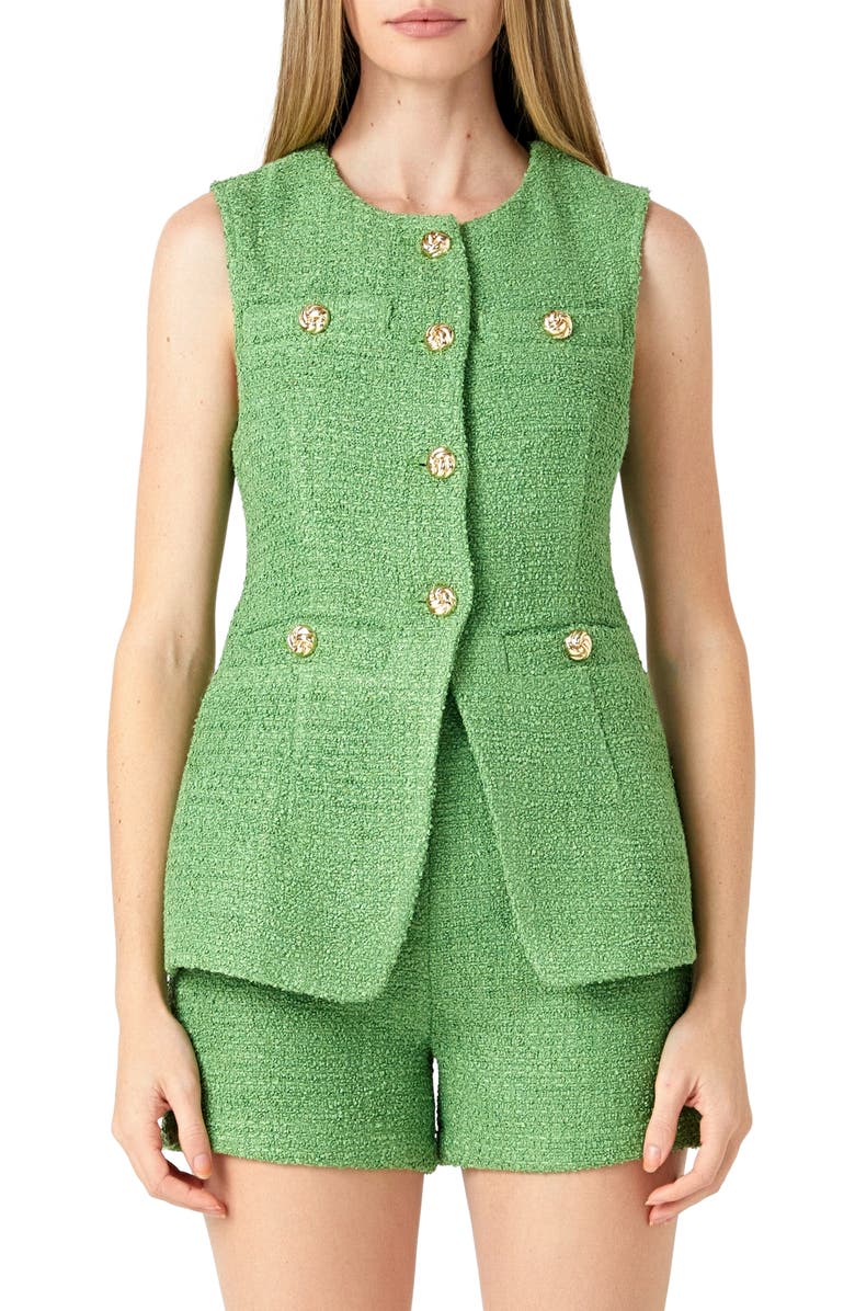Endless Rose Longline Tweed Vest, Main, color, Green