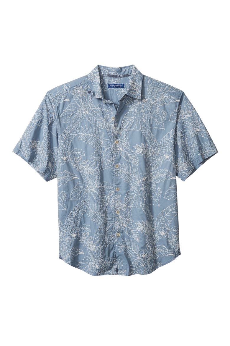 Blanca Vines Floral Embroidered Short Sleeve Cotton Button-Up Shirt, Main, color, REGAL BLUE