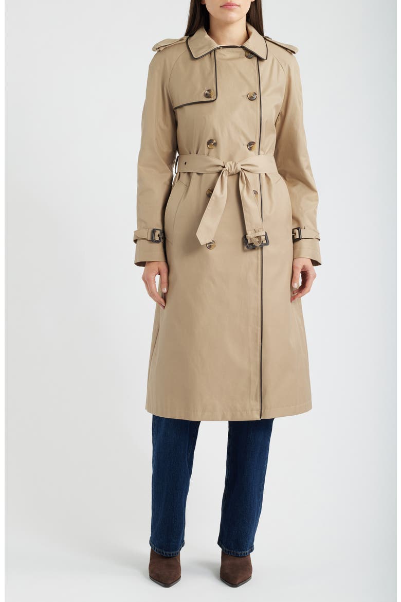 Double Breasted Belted Rain Coat, Main, color, SAND