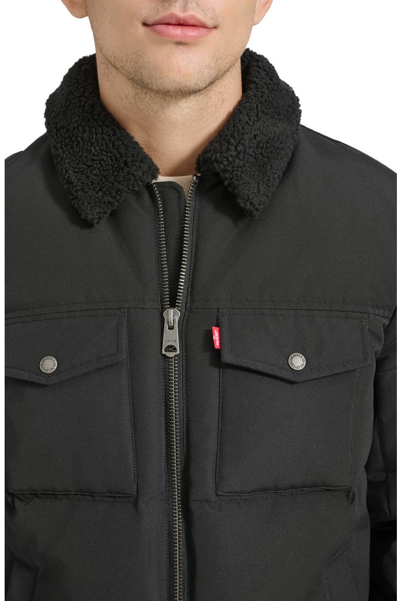 Quilted Jacket with Faux Shearling Collar, Alternate, color, BLACK