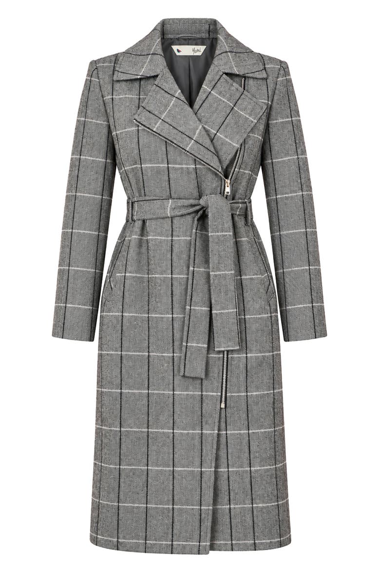 Check Oversize Long Biker Coat, Alternate, color, Grey