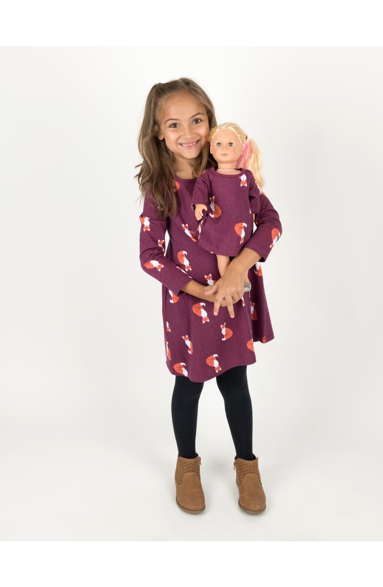 Leveret Girls Cotton Dress with Matching Doll Dress, Printed Design, Main, color, Fox
