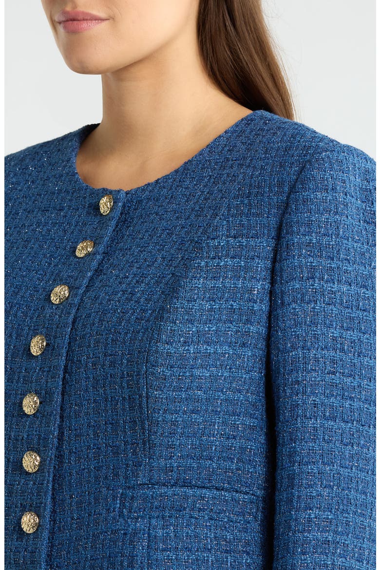 Collarless Bouclé Jacket, Alternate, color, RIVERSIDE BLUE
