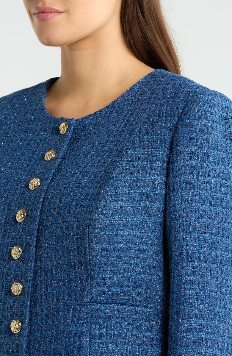 Tahari ASL Collarless Bouclé Jacket, Alternate, color, Riverside Blue