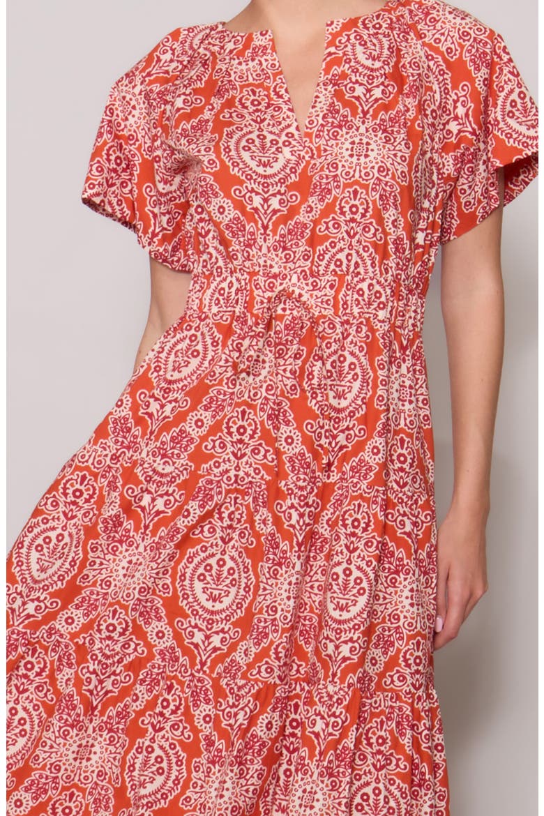 Floral Puff Sleeve Tiered Maxi Dress, Alternate, color, RUST STONE