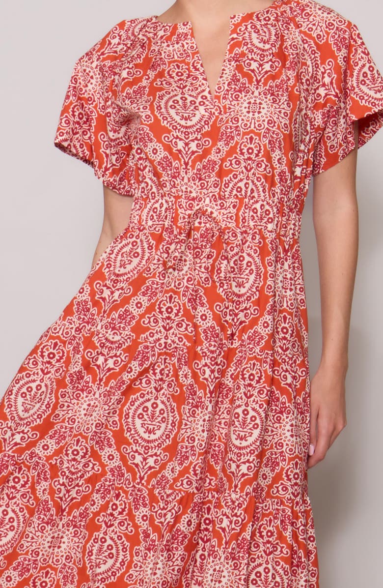 MELLODAY Floral Puff Sleeve Tiered Maxi Dress, Alternate, color, Rust Stone