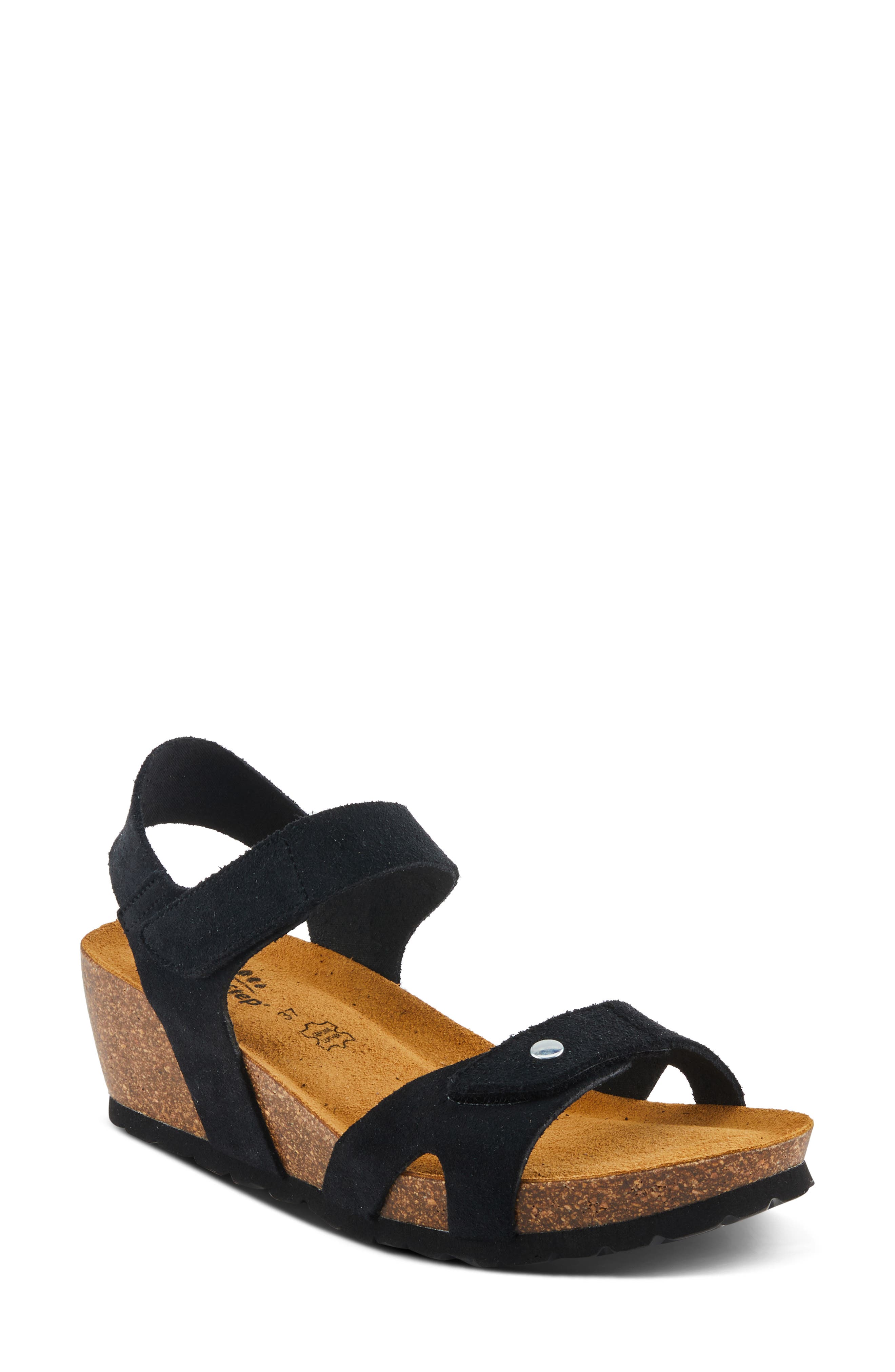 Spring Step Babybell Wedge Sandal, Main, color, Black Suede