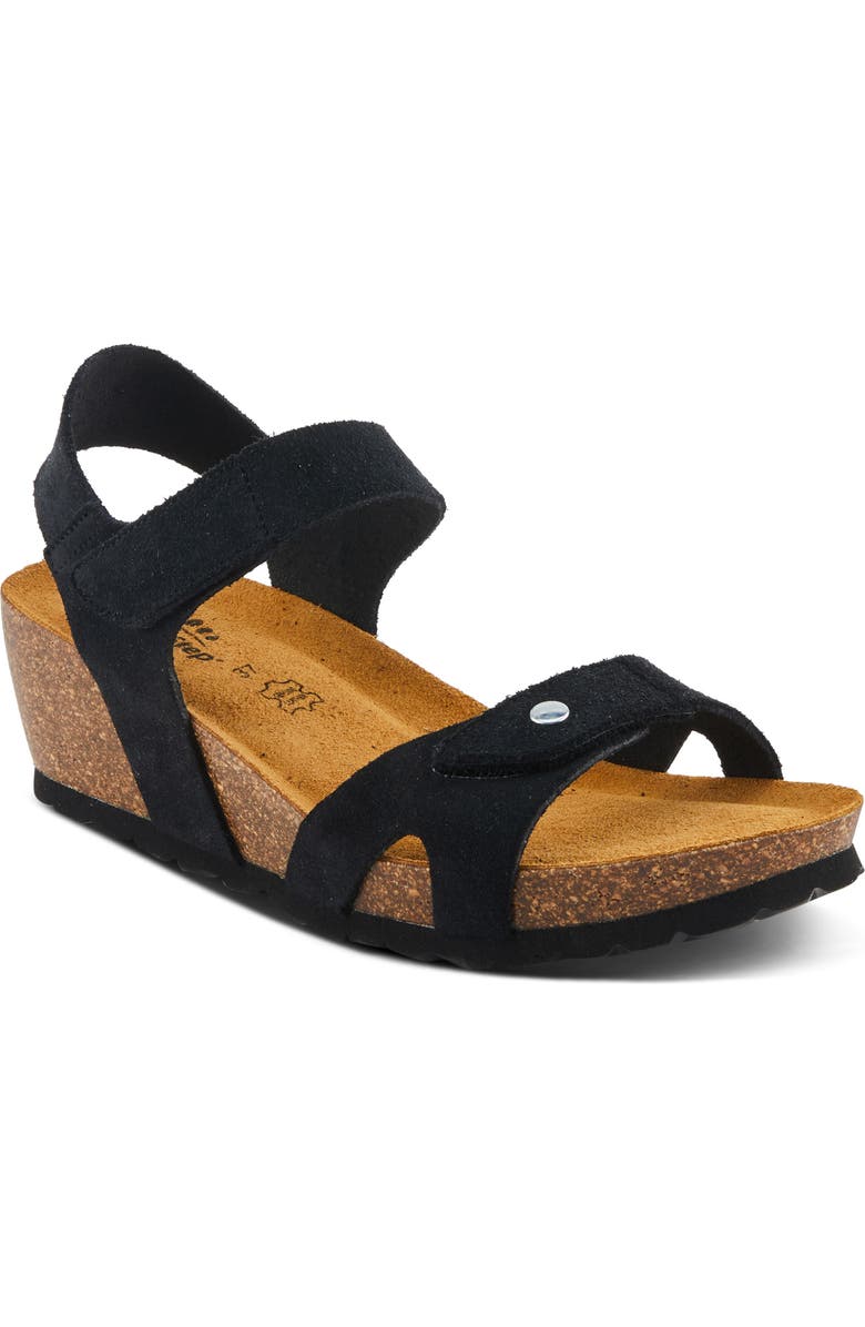 Spring Step Babybell Wedge Sandal, Main, color, Black Suede