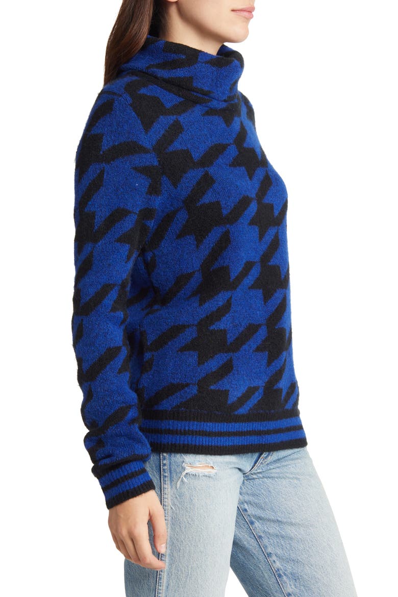 Kimberly Houndstooth Roll Neck Sweater, Alternate, color, SODALITE BLUE PATTERN BLK