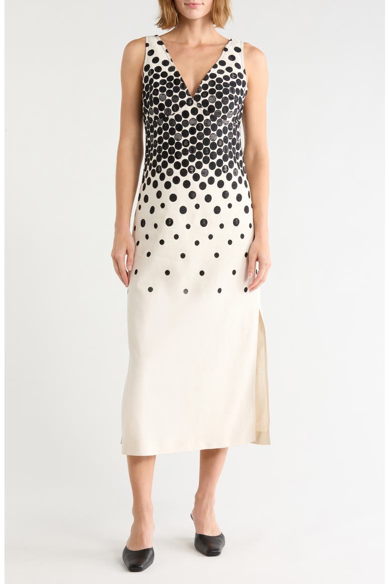 Polka Dot Sleeveless Dress, Main, color, BLACK/ BEIGE