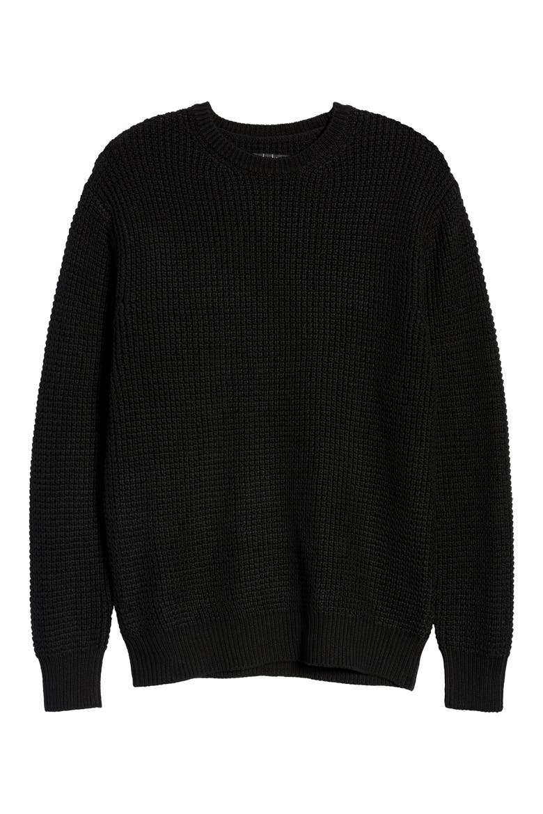 Liverpool Shaker Stitch Crewneck Sweater, Alternate, color, BLACK