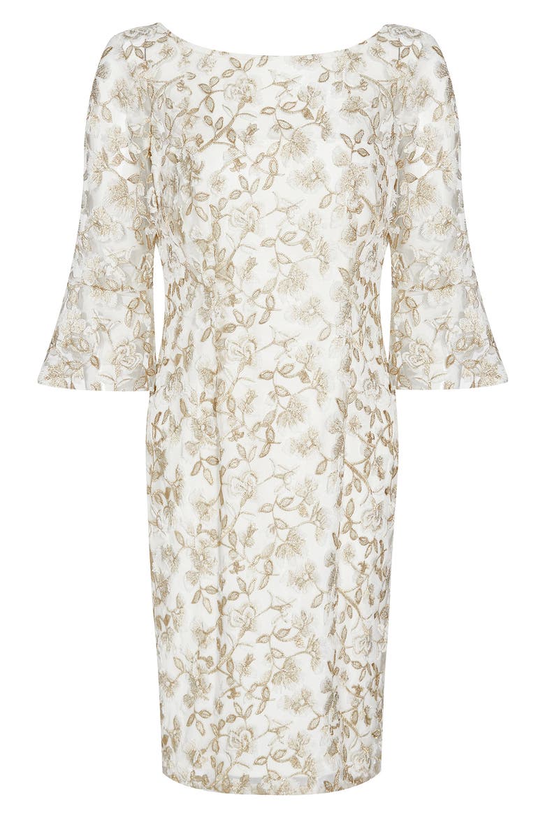 Floral Embroidered Sheath Dress, Alternate, color, IVORY/ GOLD