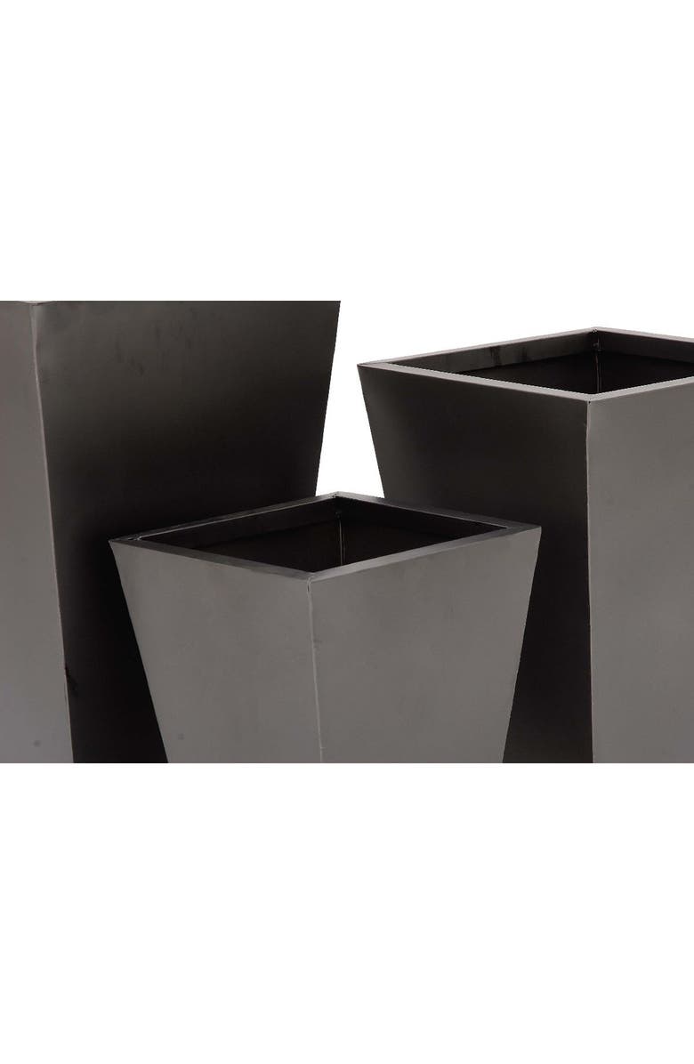 WILLOW ROW Black Metal Contemporary Planter with Tapered Base & Polished Exterior - Set of 3, Alternate, color, Black