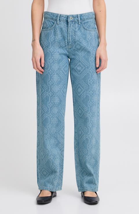 Lace Print Straight Leg Jeans