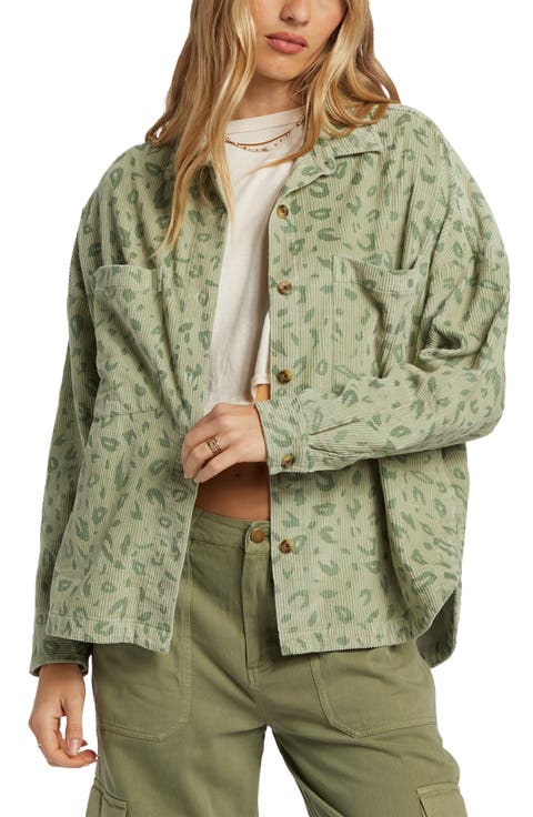Stoked on You Print Cotton Corduroy Button-Up Shirt