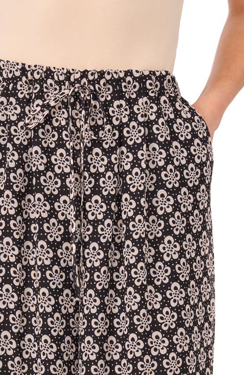 Cece Print Wide Leg Drawstring Pants In Rich Black