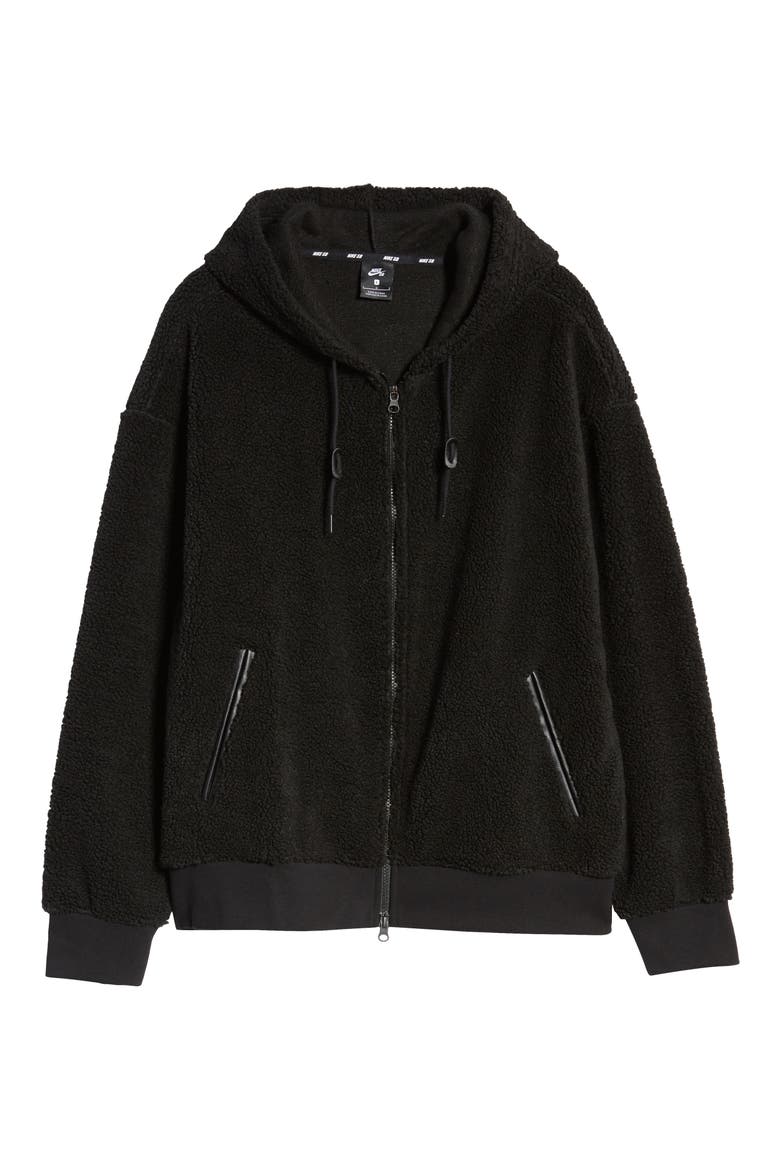 Nike Faux Shearling Hoodie, Alternate, color, BLACK/ BLACK