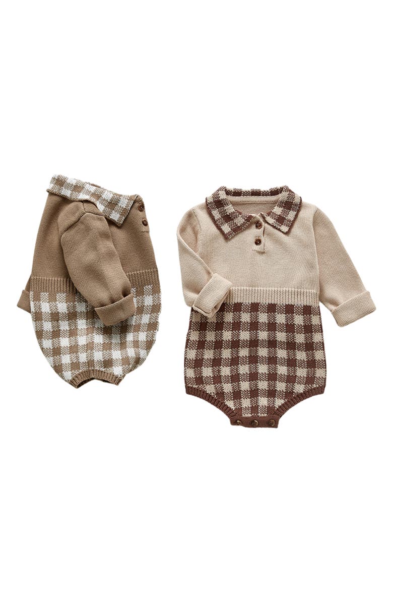 Ashmi & Co. Hazel Gingham Long Sleeve Knit Cotton Bodysuit, Alternate, color, Coffee