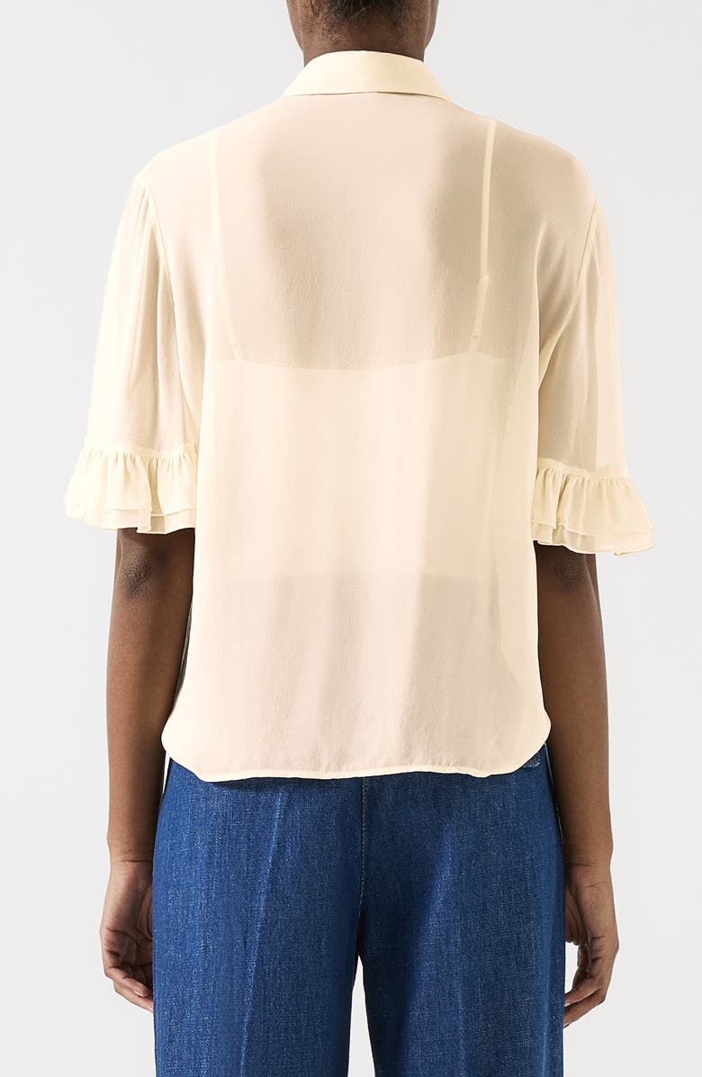 LK Bennett Corissa Ruffle Chiffon Button-Up Shirt, Alternate, color, Ivory