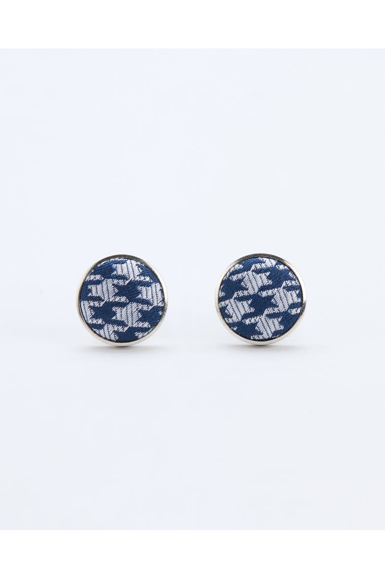 Houndstooth Heritage Silk Cufflinks, Main, color, Navy
