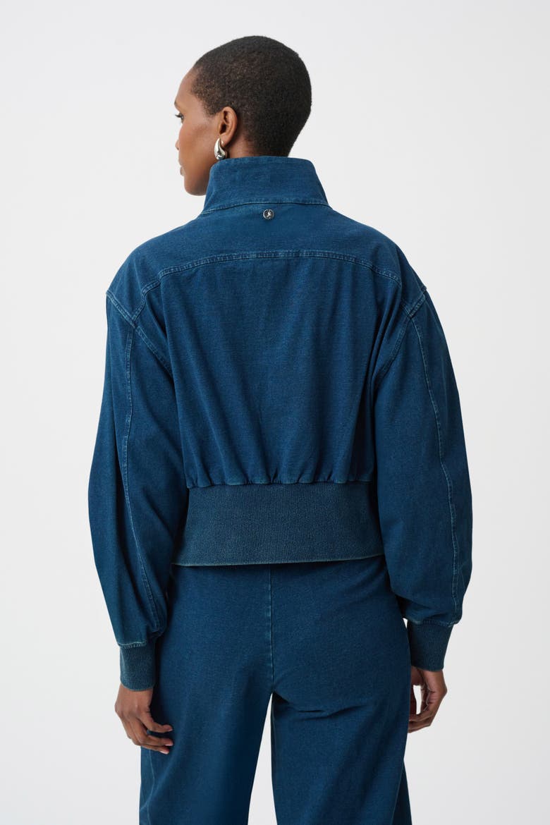 Knit Denim Funnel-Neck Bomber Jacket, Alternate, color, Dark Denim Blue