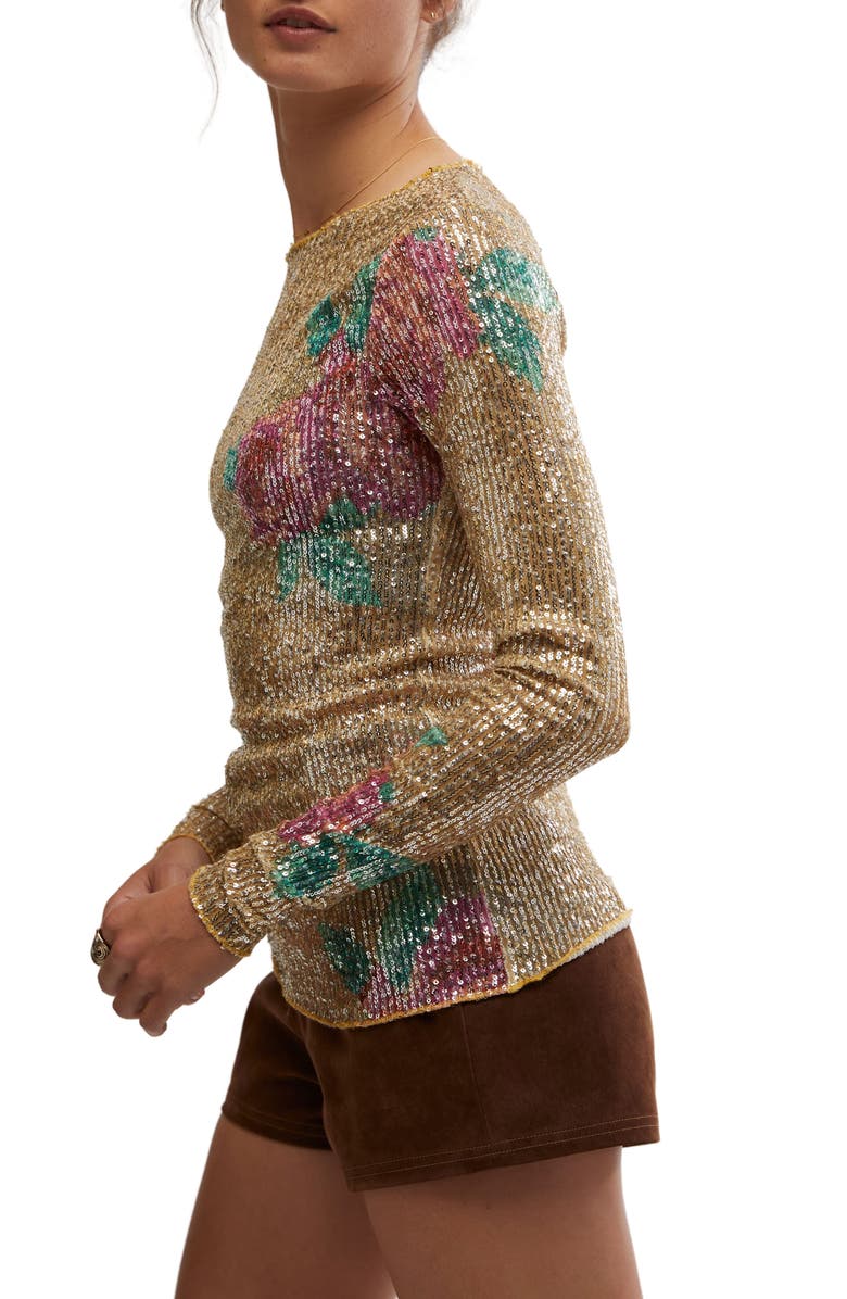Free People Gold Rush Sequin Top, Alternate, color, Champagne Combo