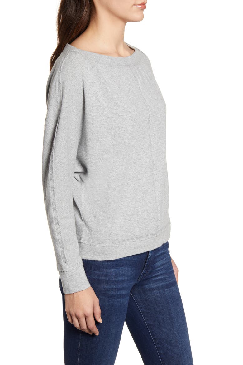 Bateau Neck Exposed Seam Cotton Blend Top, Alternate, color, GREY HEATHER