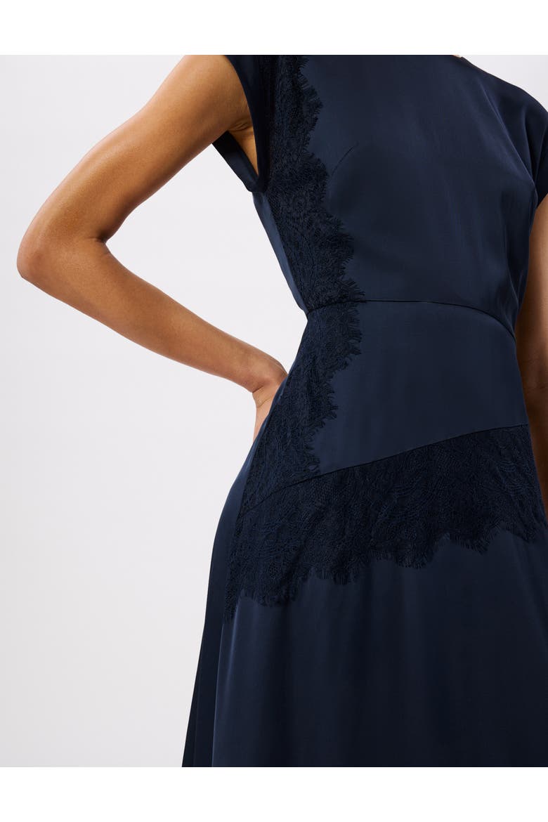 Lace Insert Asymmetric Midi Dress, Alternate, color, Navy