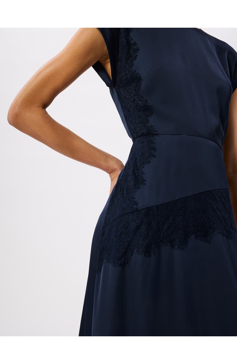 Whistles Lace Insert Asymmetric Midi Dress, Alternate, color, Navy