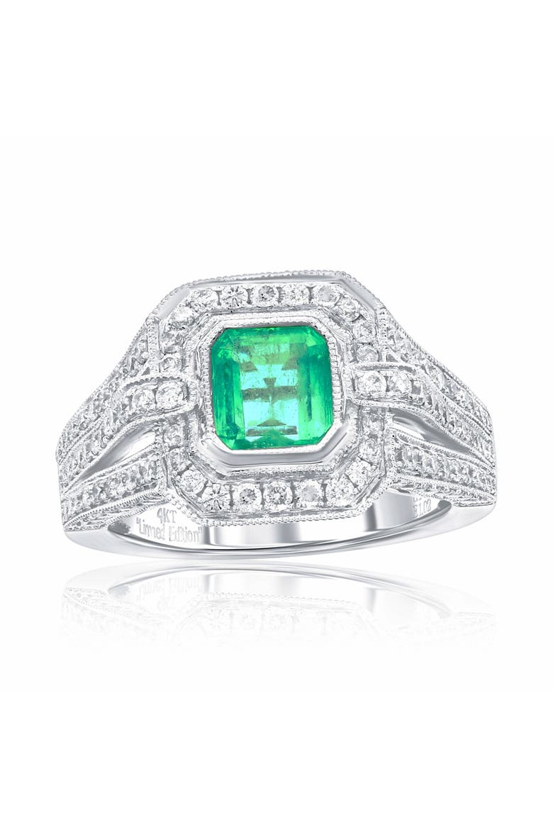 14K Gold 1.02ct Emerald & 1.13cttw Diamond Ring, Main, color, Green