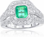 SOUZANA by Suzy Levian 14K Gold 1.02ct Emerald & 1.13cttw Diamond Ring