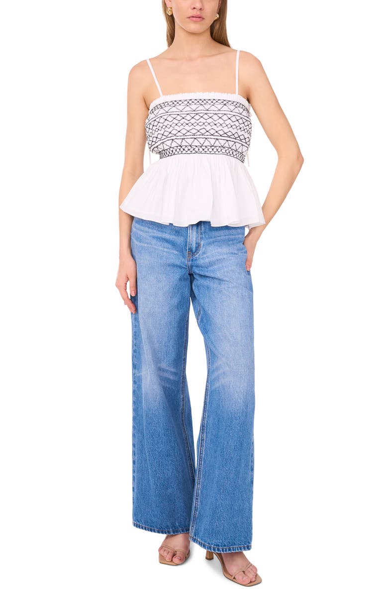 1.STATE Contrast Smock Detail Cotton Peplum Top, Alternate, color, Ultra White