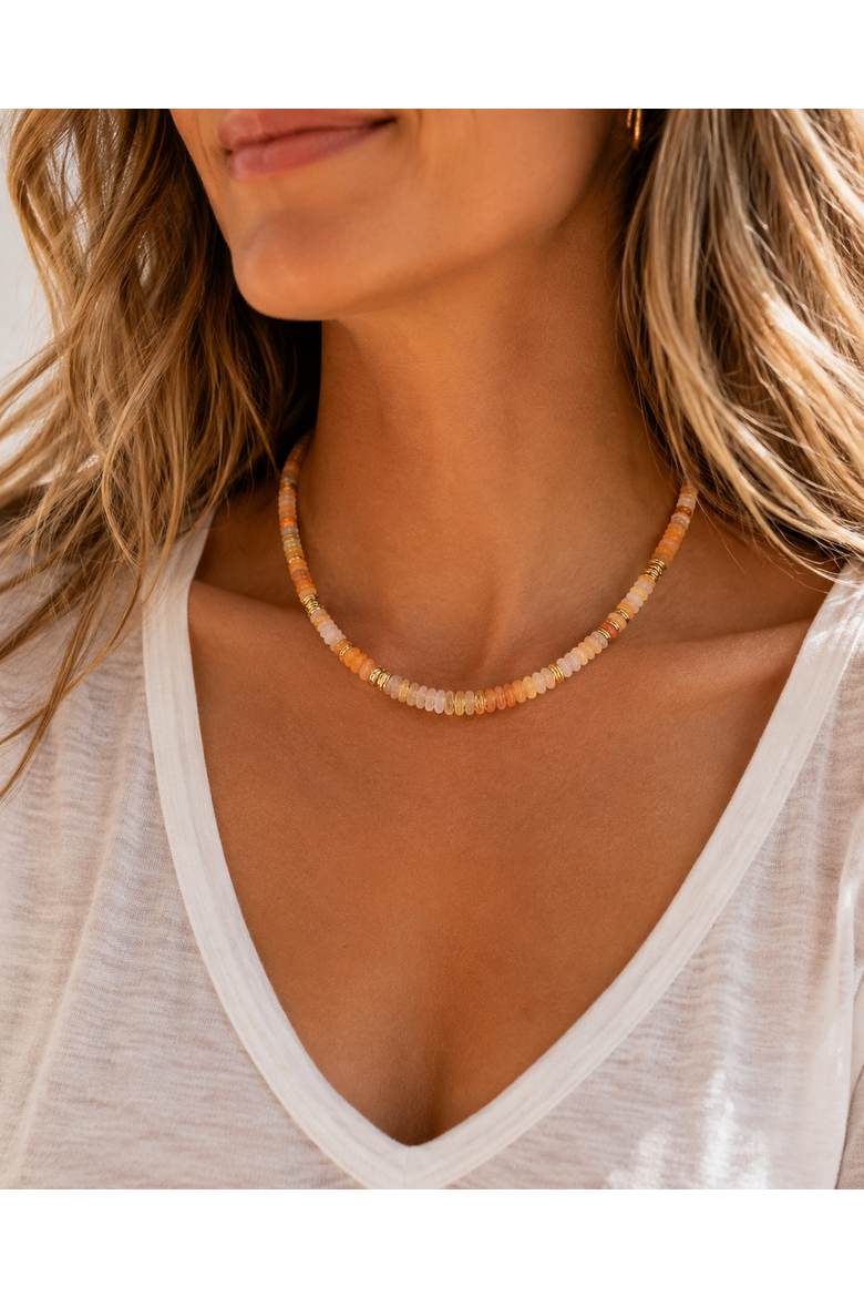 Coffee Date Yellow and Orange Beaded Necklace, Alternate, color, Beige
