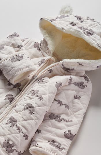 Ear Appliqué Quilted Faux Fur Lined Hooded Bunting