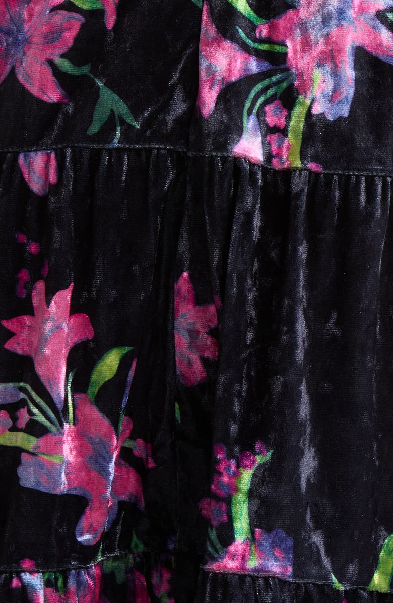 SUGARLIPS Tulda Amari Floral Long Sleeve Tiered Velvet Dress, Alternate, color, Black-Multi