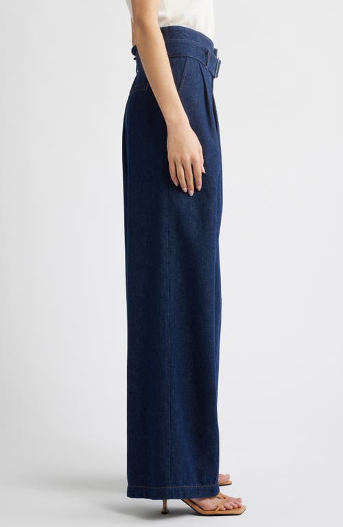 Frame The Paper Bag Belted High Waist Wide Leg Denim Trousers In Blue