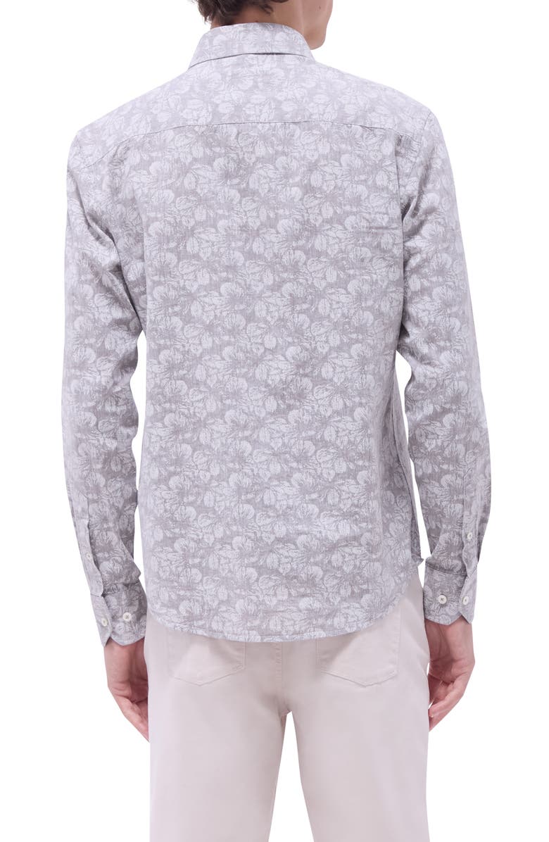 Bugatchi Julian OoohCotton<sup>®</sup> Linen Blend Button-Up Shirt, Alternate, color, Olive