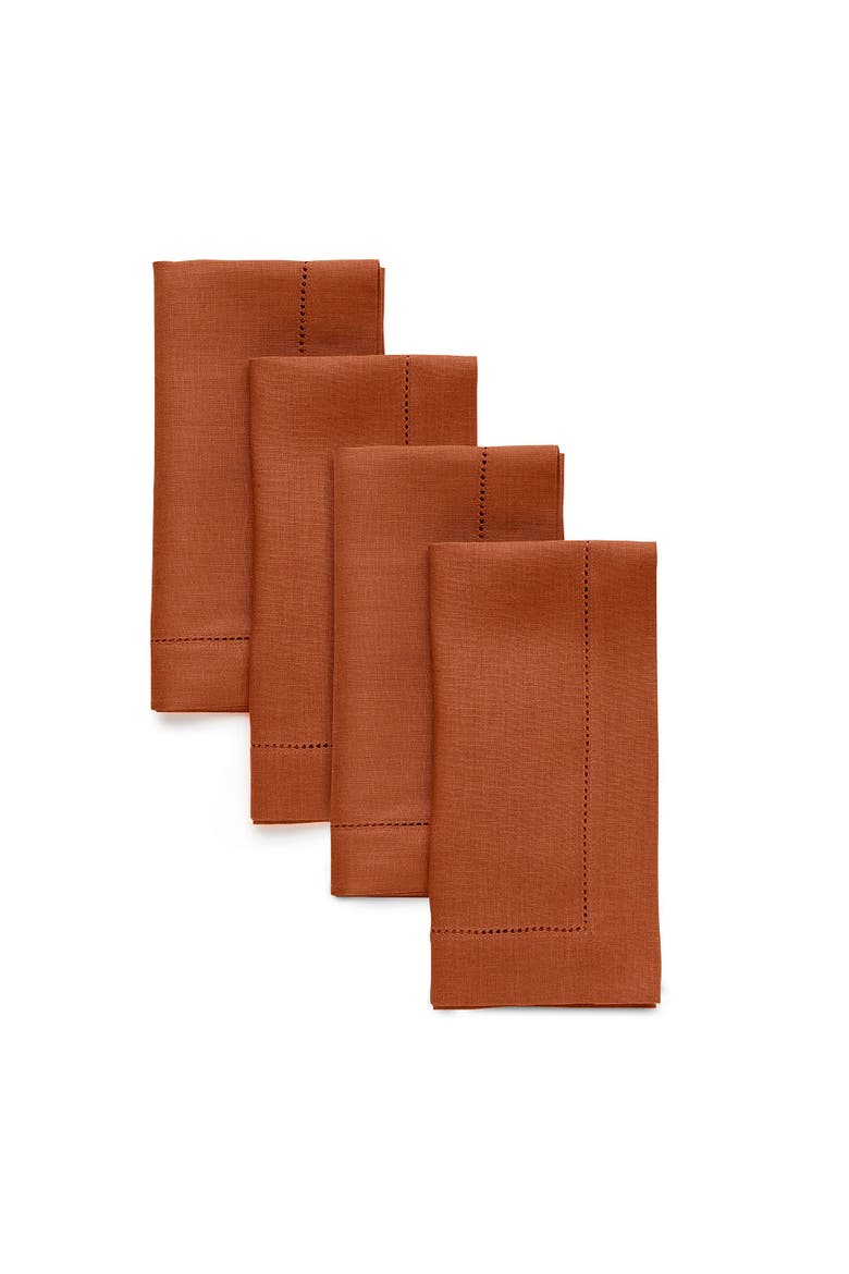 Linen Dinner Napkins Set of 4, 20 x 20" - Classic Hemstitch, Main, color, Cinnamon
