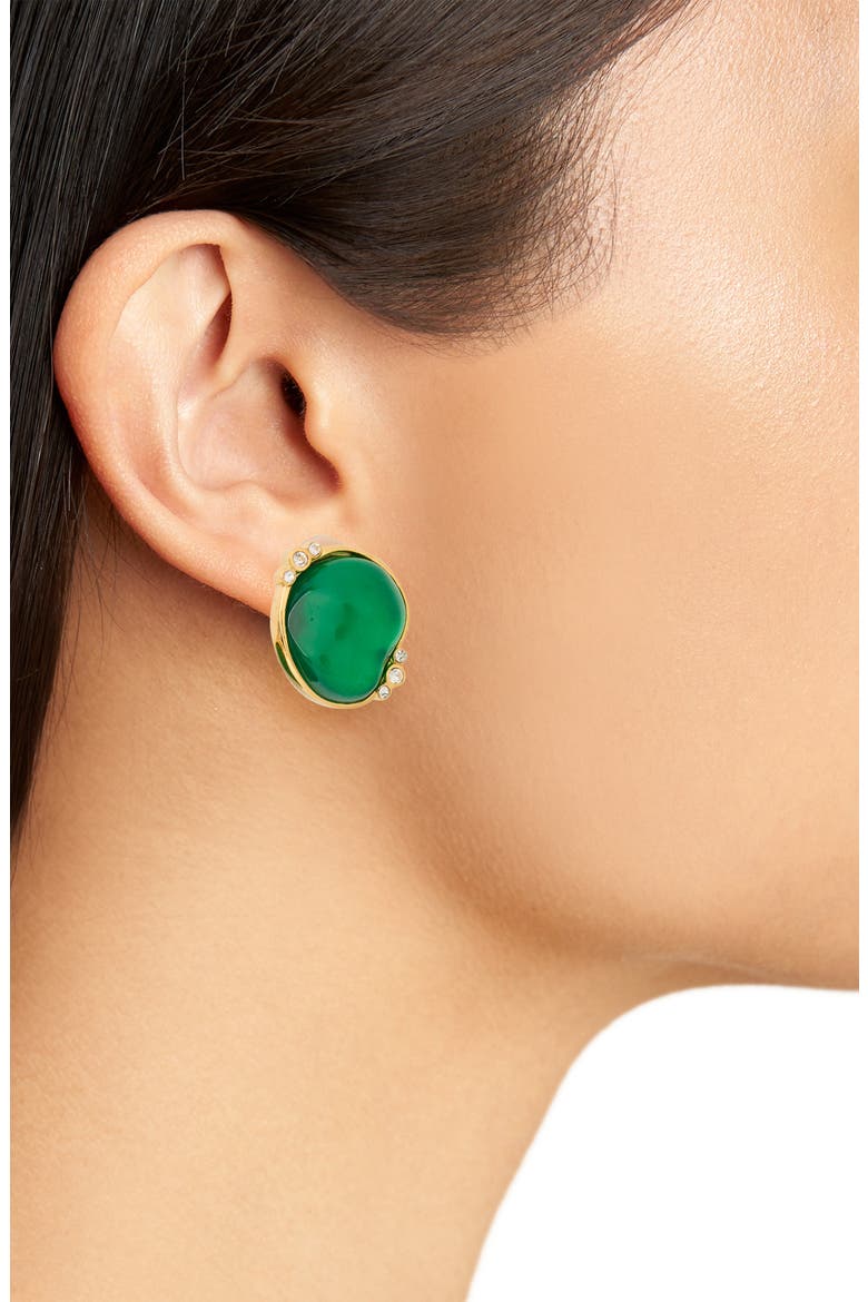 Crystal Emerald Clip-On Earrings, Alternate, color, POLISHED GOLD