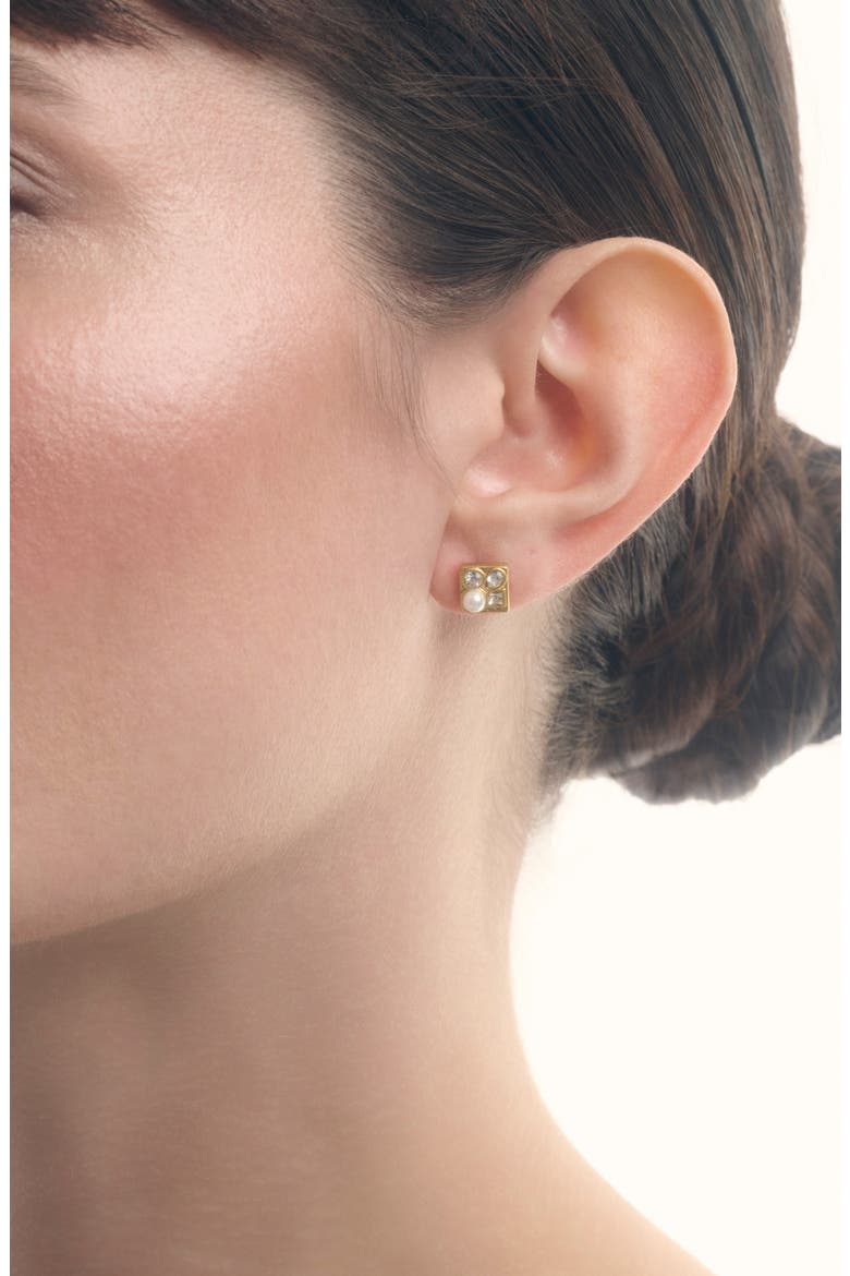 Zina Zoraya Stud Earrings, Alternate, color, GOLD TONE / PEARL / CLEAR