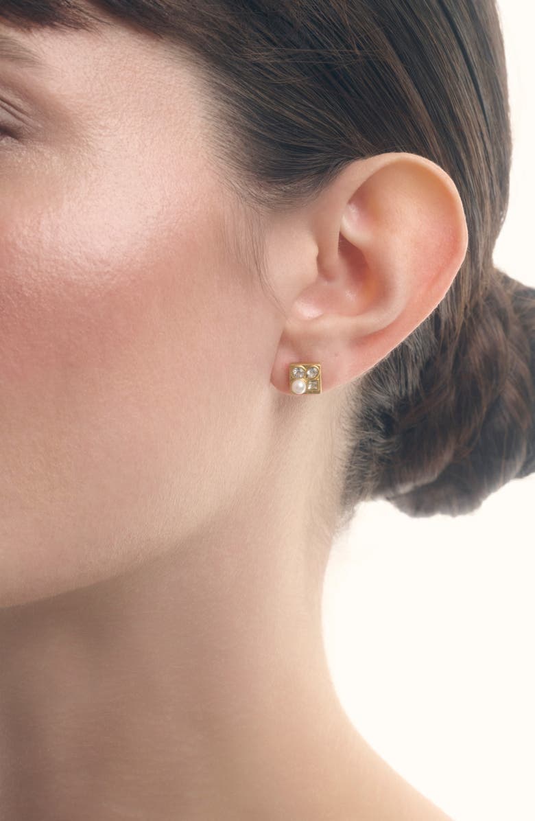 Reiss Zina Zoraya Stud Earrings, Alternate, color, Gold Tone / Pearl / Clear